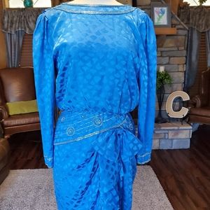A.J. Bari Vintage Blue Silk Dress Size 8